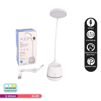 ACK AF11-10014 Şarjlı Dokunmatik LED Masa Lambası | 3 Renk Modlu & Dimlenebilir